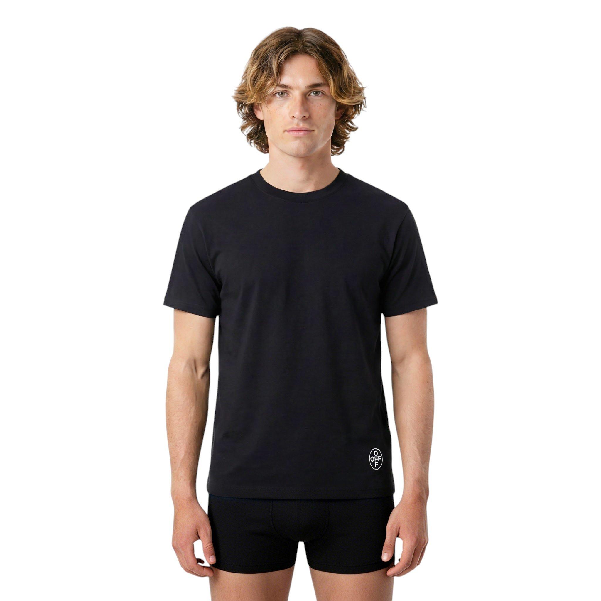 L/AB c/o Off-White Men's Hem Logo Slim Fit Crew Undershirt (3 Pack) - Black - BLACK